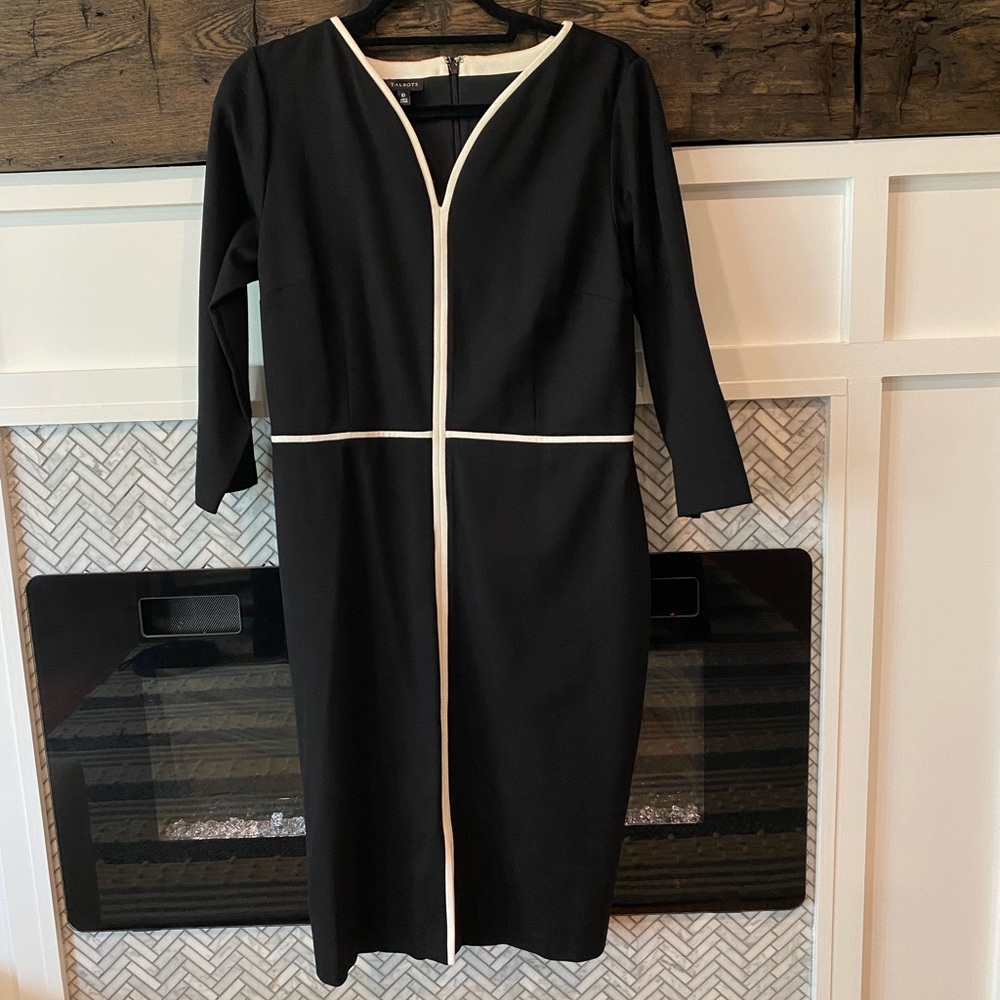 Talbots Black V-Neck Dress 3/4 Sleeve Size 10